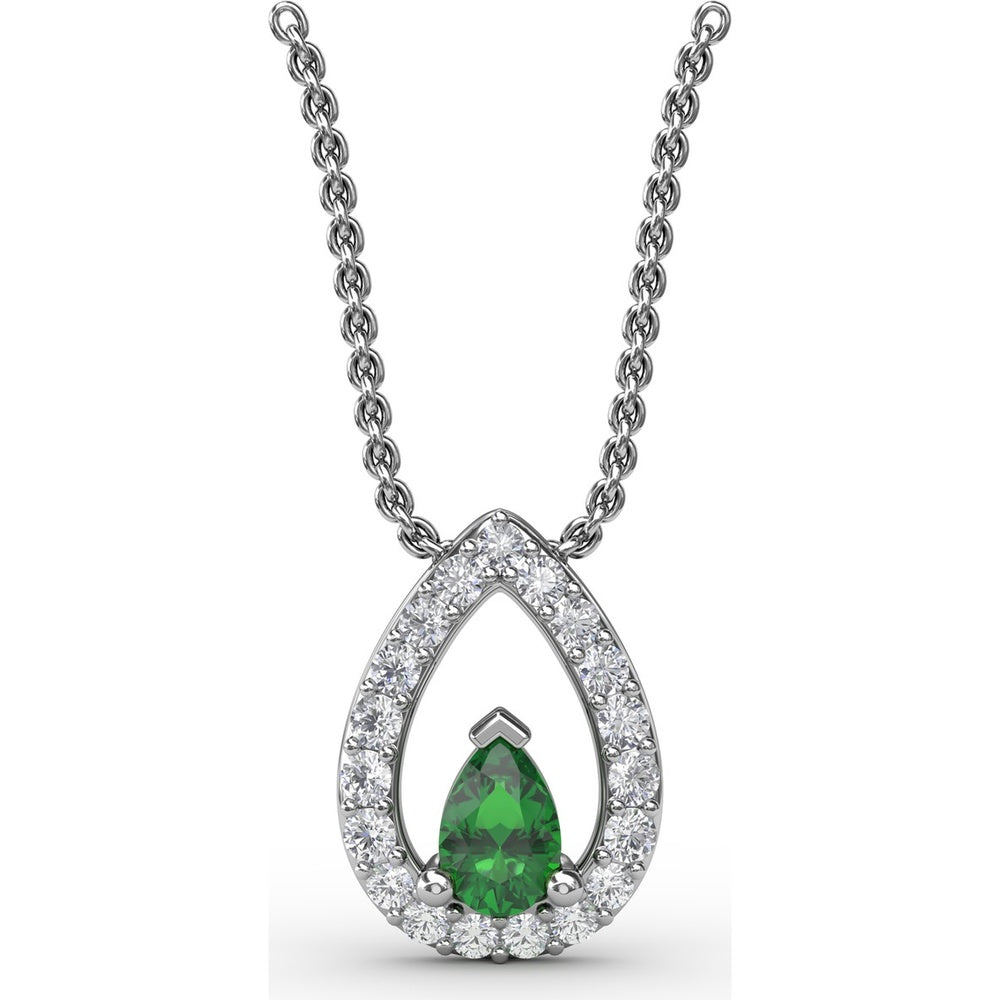 Teardrop Pendant with Pear Emerald and Pavé Diamond Halo by Fana - 0.66 Carat Total Gemstone Weight
