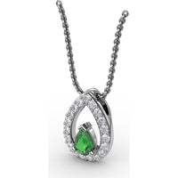 Teardrop Pendant with Pear Emerald and Pavé Diamond Halo by Fana - 0.66 Carat Total Gemstone Weight
