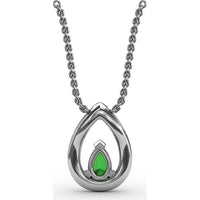 Teardrop Pendant with Pear Emerald and Pavé Diamond Halo by Fana - 0.66 Carat Total Gemstone Weight