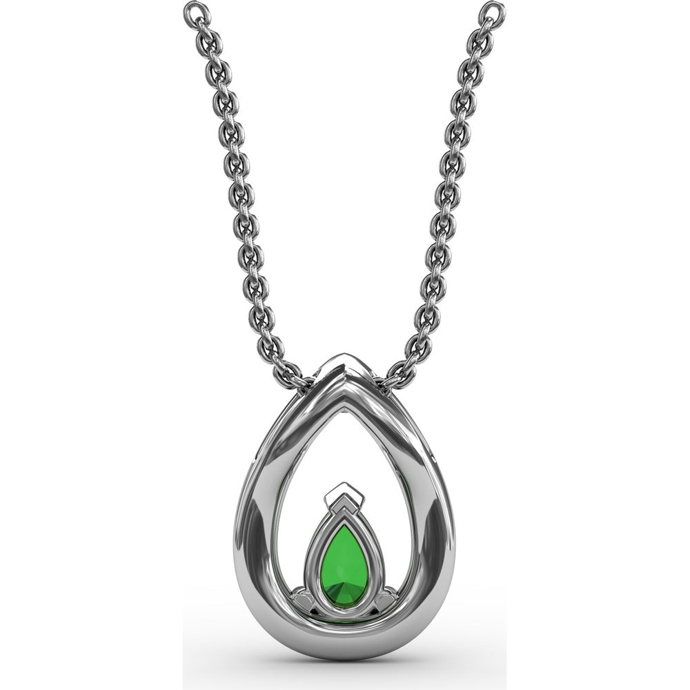 Teardrop Pendant with Pear Emerald and Pavé Diamond Halo by Fana - 0.66 Carat Total Gemstone Weight