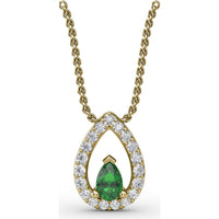 Teardrop Pendant with Pear Emerald and Pavé Diamond Halo by Fana - 0.66 Carat Total Gemstone Weight