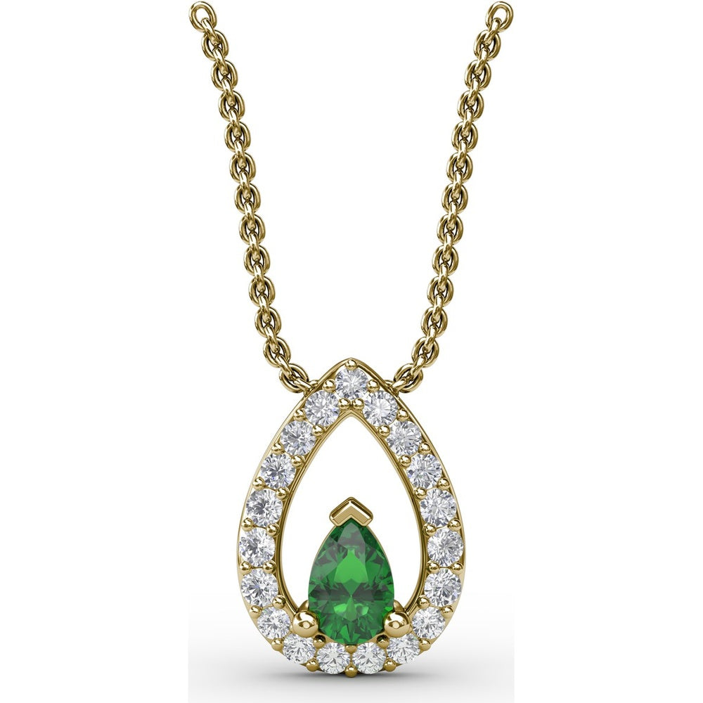 Teardrop Pendant with Pear Emerald and Pavé Diamond Halo by Fana - 0.66 Carat Total Gemstone Weight