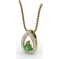 Teardrop Pendant with Pear Emerald and Pavé Diamond Halo by Fana - 0.66 Carat Total Gemstone Weight
