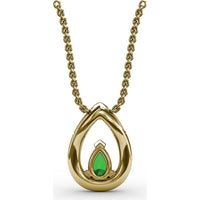 Teardrop Pendant with Pear Emerald and Pavé Diamond Halo by Fana - 0.66 Carat Total Gemstone Weight
