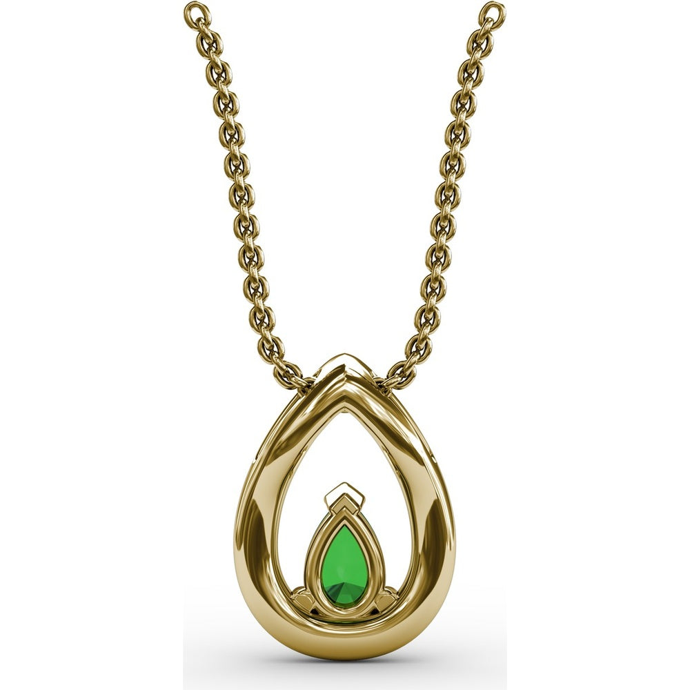 Teardrop Pendant with Pear Emerald and Pavé Diamond Halo by Fana - 0.66 Carat Total Gemstone Weight