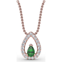 Teardrop Pendant with Pear Emerald and Pavé Diamond Halo by Fana - 0.66 Carat Total Gemstone Weight