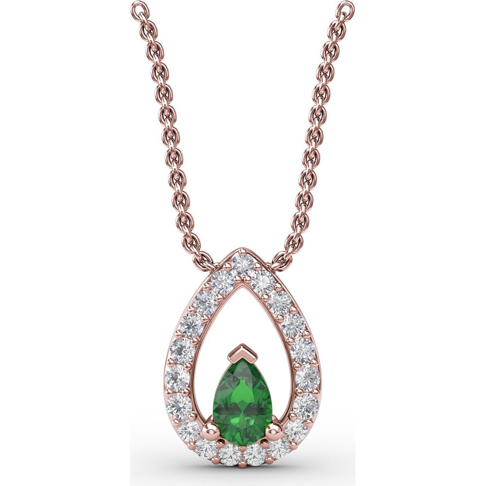 Teardrop Pendant with Pear Emerald and Pavé Diamond Halo by Fana - 0.66 Carat Total Gemstone Weight