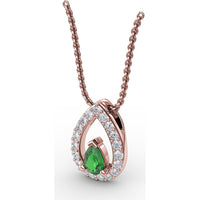 Teardrop Pendant with Pear Emerald and Pavé Diamond Halo by Fana - 0.66 Carat Total Gemstone Weight