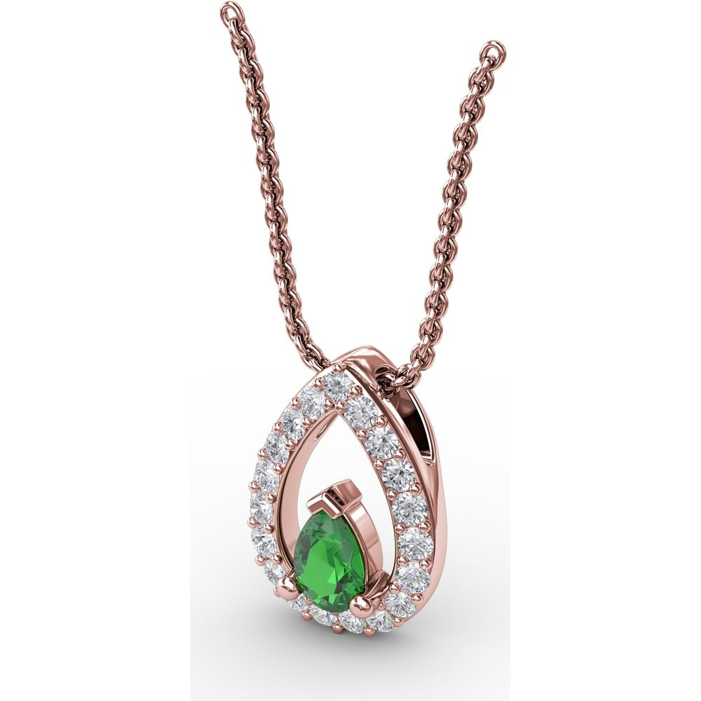 Teardrop Pendant with Pear Emerald and Pavé Diamond Halo by Fana - 0.66 Carat Total Gemstone Weight