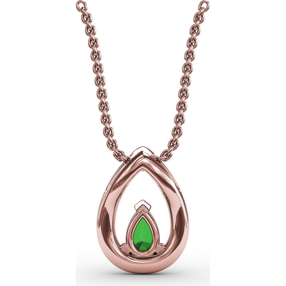 Teardrop Pendant with Pear Emerald and Pavé Diamond Halo by Fana - 0.66 Carat Total Gemstone Weight