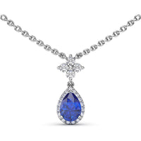Teardrop Pendant with Pear-Shaped Blue Sapphire and Diamond Halo by Fana - 1.01 Carat Total Gemstone Weight