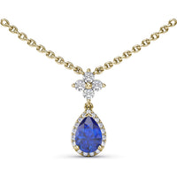 Teardrop Pendant with Pear-Shaped Blue Sapphire and Diamond Halo by Fana - 1.01 Carat Total Gemstone Weight
