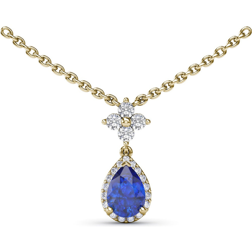 Teardrop Pendant with Pear-Shaped Blue Sapphire and Diamond Halo by Fana - 1.01 Carat Total Gemstone Weight