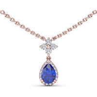 Teardrop Pendant with Pear-Shaped Blue Sapphire and Diamond Halo by Fana - 1.01 Carat Total Gemstone Weight
