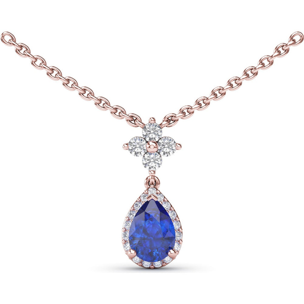 Teardrop Pendant with Pear-Shaped Blue Sapphire and Diamond Halo by Fana - 1.01 Carat Total Gemstone Weight