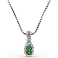 Teardrop Pendant with Pear-Shaped Emerald and Pavé Diamond Halo by Fana - 0.45 Carat Total Gemstone Weight