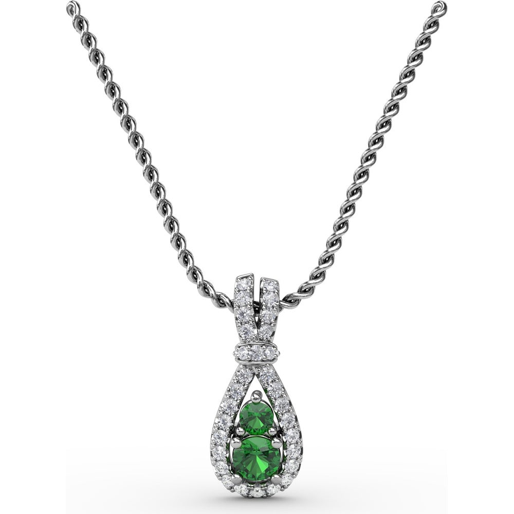 Teardrop Pendant with Pear-Shaped Emerald and Pavé Diamond Halo by Fana - 0.45 Carat Total Gemstone Weight