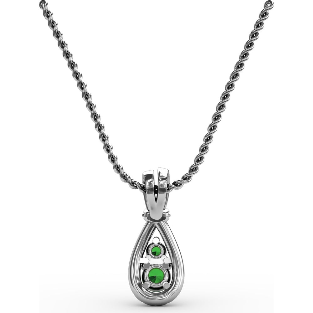 Teardrop Pendant with Pear-Shaped Emerald and Pavé Diamond Halo by Fana - 0.45 Carat Total Gemstone Weight