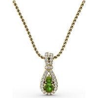 Teardrop Pendant with Pear-Shaped Emerald and Pavé Diamond Halo by Fana - 0.45 Carat Total Gemstone Weight