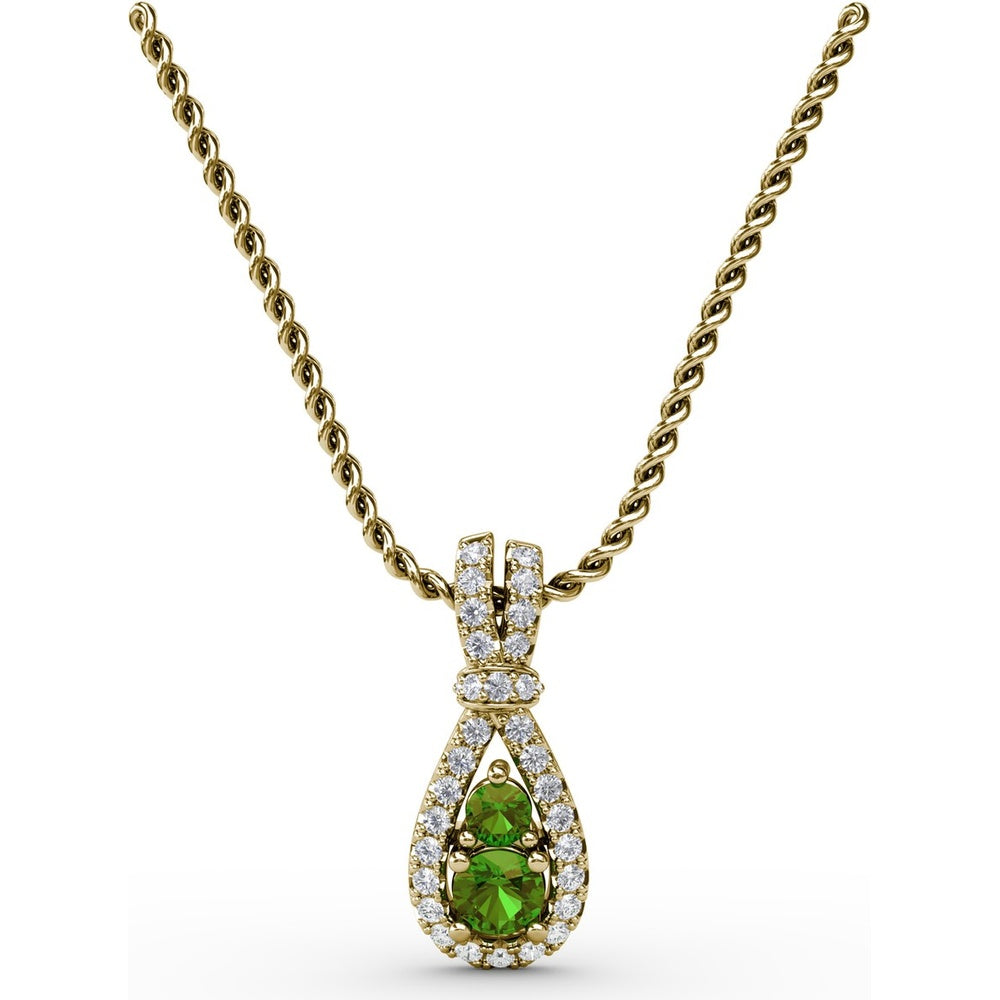 Teardrop Pendant with Pear-Shaped Emerald and Pavé Diamond Halo by Fana - 0.45 Carat Total Gemstone Weight
