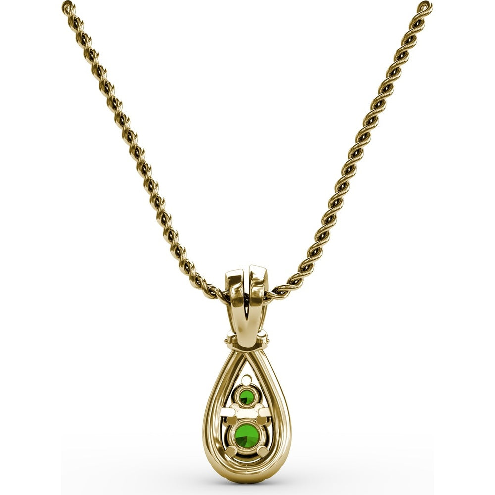 Teardrop Pendant with Pear-Shaped Emerald and Pavé Diamond Halo by Fana - 0.45 Carat Total Gemstone Weight