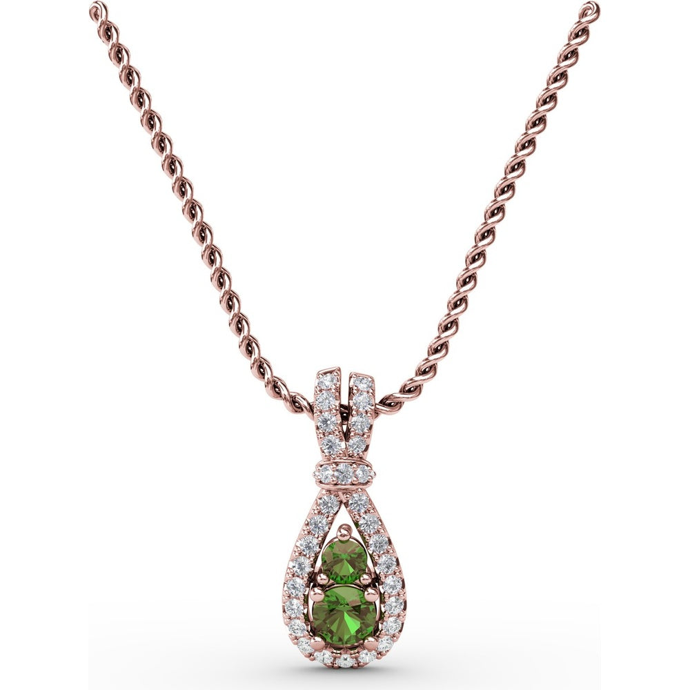 Teardrop Pendant with Pear-Shaped Emerald and Pavé Diamond Halo by Fana - 0.45 Carat Total Gemstone Weight
