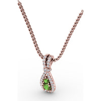 Teardrop Pendant with Pear-Shaped Emerald and Pavé Diamond Halo by Fana - 0.45 Carat Total Gemstone Weight