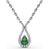 Teardrop Pendant with Pear-Shaped Emerald and Pavé Diamond Halo by Fana - 0.94 Carat Total Gemstone Weight