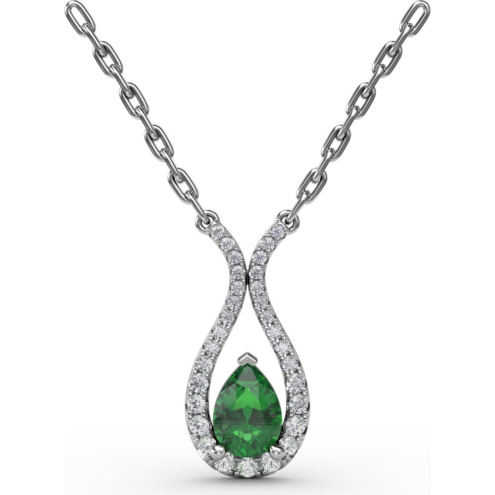 Teardrop Pendant with Pear-Shaped Emerald and Pavé Diamond Halo by Fana - 0.94 Carat Total Gemstone Weight