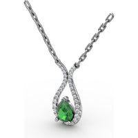 Teardrop Pendant with Pear-Shaped Emerald and Pavé Diamond Halo by Fana - 0.94 Carat Total Gemstone Weight