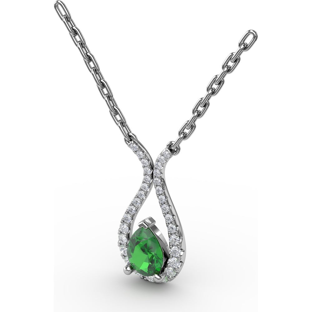 Teardrop Pendant with Pear-Shaped Emerald and Pavé Diamond Halo by Fana - 0.94 Carat Total Gemstone Weight