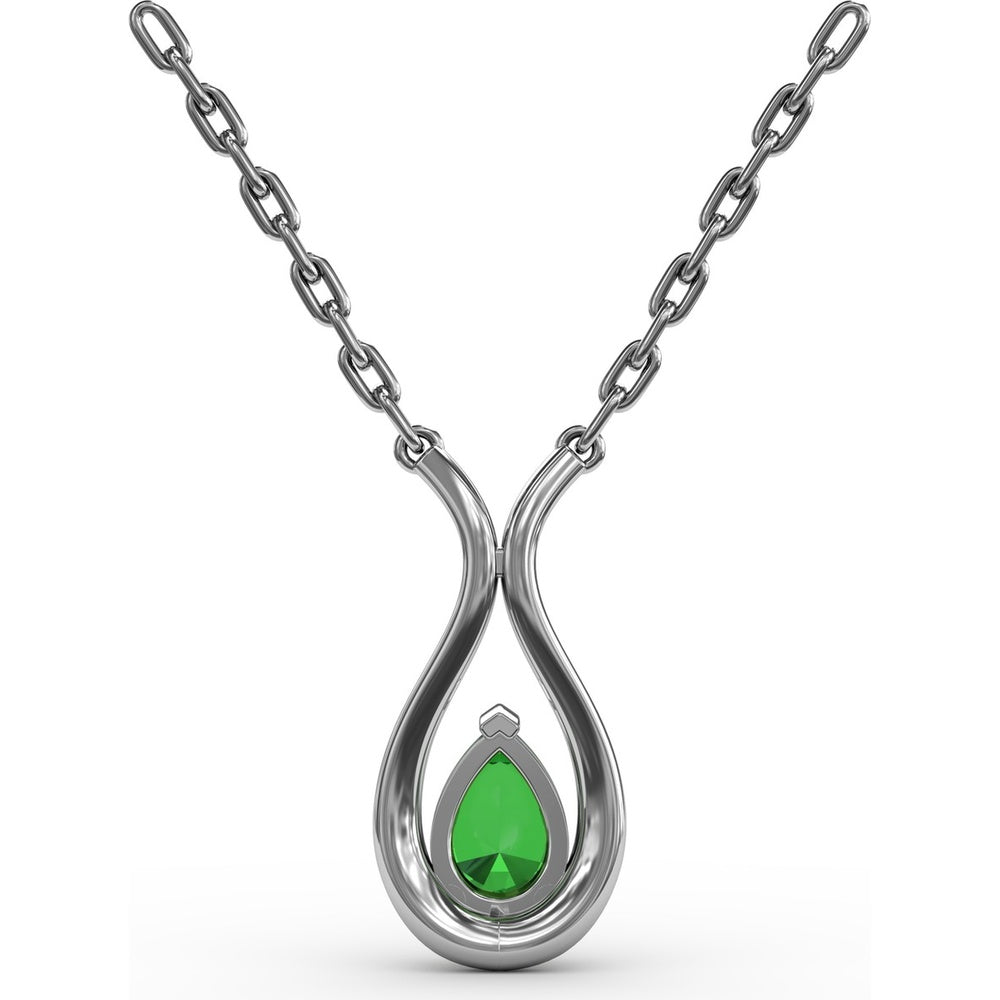 Teardrop Pendant with Pear-Shaped Emerald and Pavé Diamond Halo by Fana - 0.94 Carat Total Gemstone Weight