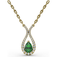 Teardrop Pendant with Pear-Shaped Emerald and Pavé Diamond Halo by Fana - 0.94 Carat Total Gemstone Weight
