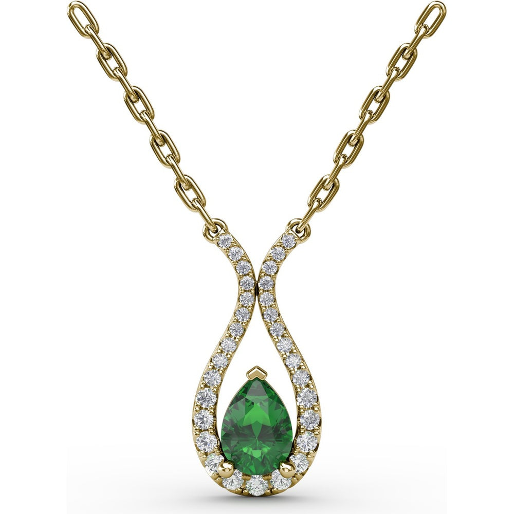Teardrop Pendant with Pear-Shaped Emerald and Pavé Diamond Halo by Fana - 0.94 Carat Total Gemstone Weight