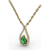 Teardrop Pendant with Pear-Shaped Emerald and Pavé Diamond Halo by Fana - 0.94 Carat Total Gemstone Weight
