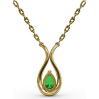 Teardrop Pendant with Pear-Shaped Emerald and Pavé Diamond Halo by Fana - 0.94 Carat Total Gemstone Weight
