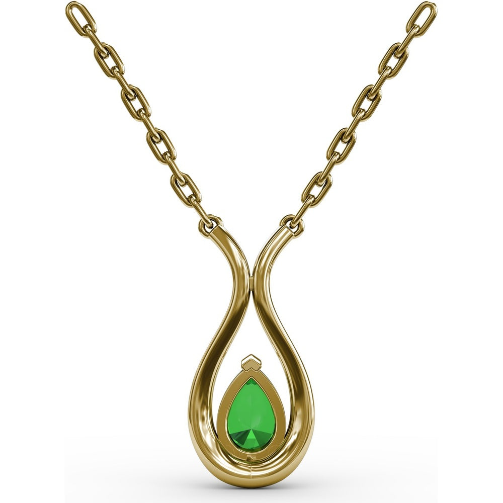 Teardrop Pendant with Pear-Shaped Emerald and Pavé Diamond Halo by Fana - 0.94 Carat Total Gemstone Weight