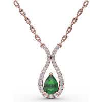 Teardrop Pendant with Pear-Shaped Emerald and Pavé Diamond Halo by Fana - 0.94 Carat Total Gemstone Weight