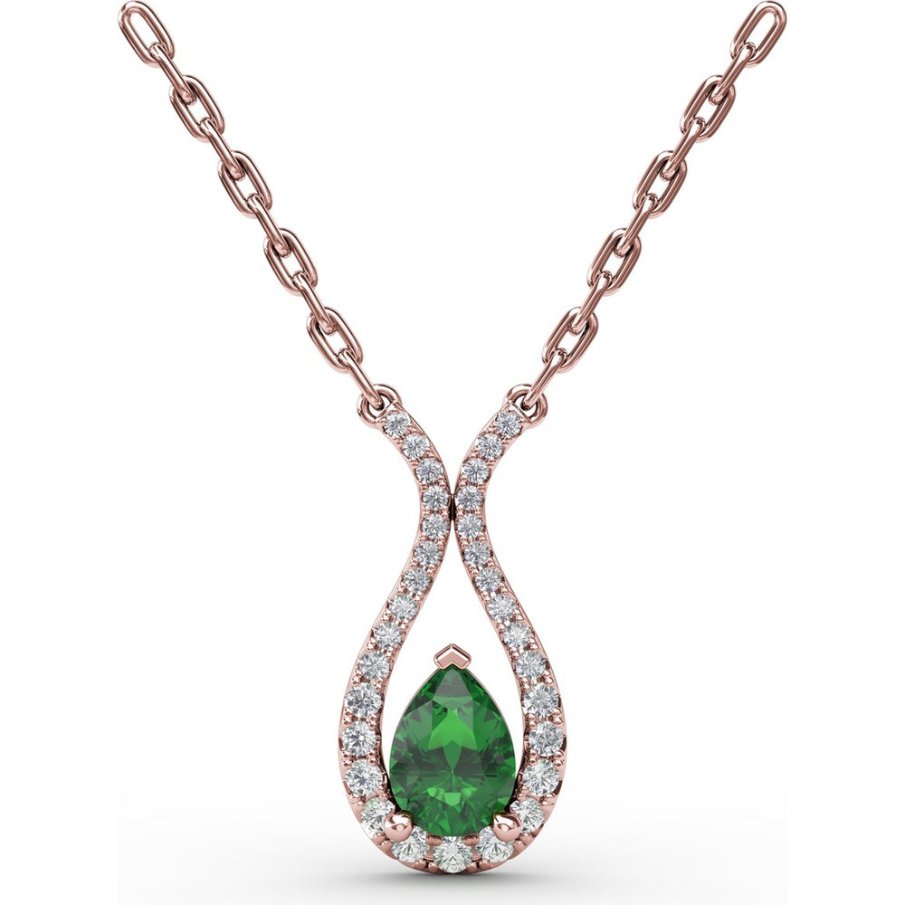 Teardrop Pendant with Pear-Shaped Emerald and Pavé Diamond Halo by Fana - 0.94 Carat Total Gemstone Weight