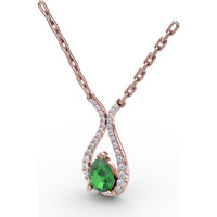 Teardrop Pendant with Pear-Shaped Emerald and Pavé Diamond Halo by Fana - 0.94 Carat Total Gemstone Weight