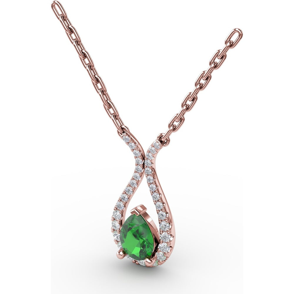 Teardrop Pendant with Pear-Shaped Emerald and Pavé Diamond Halo by Fana - 0.94 Carat Total Gemstone Weight