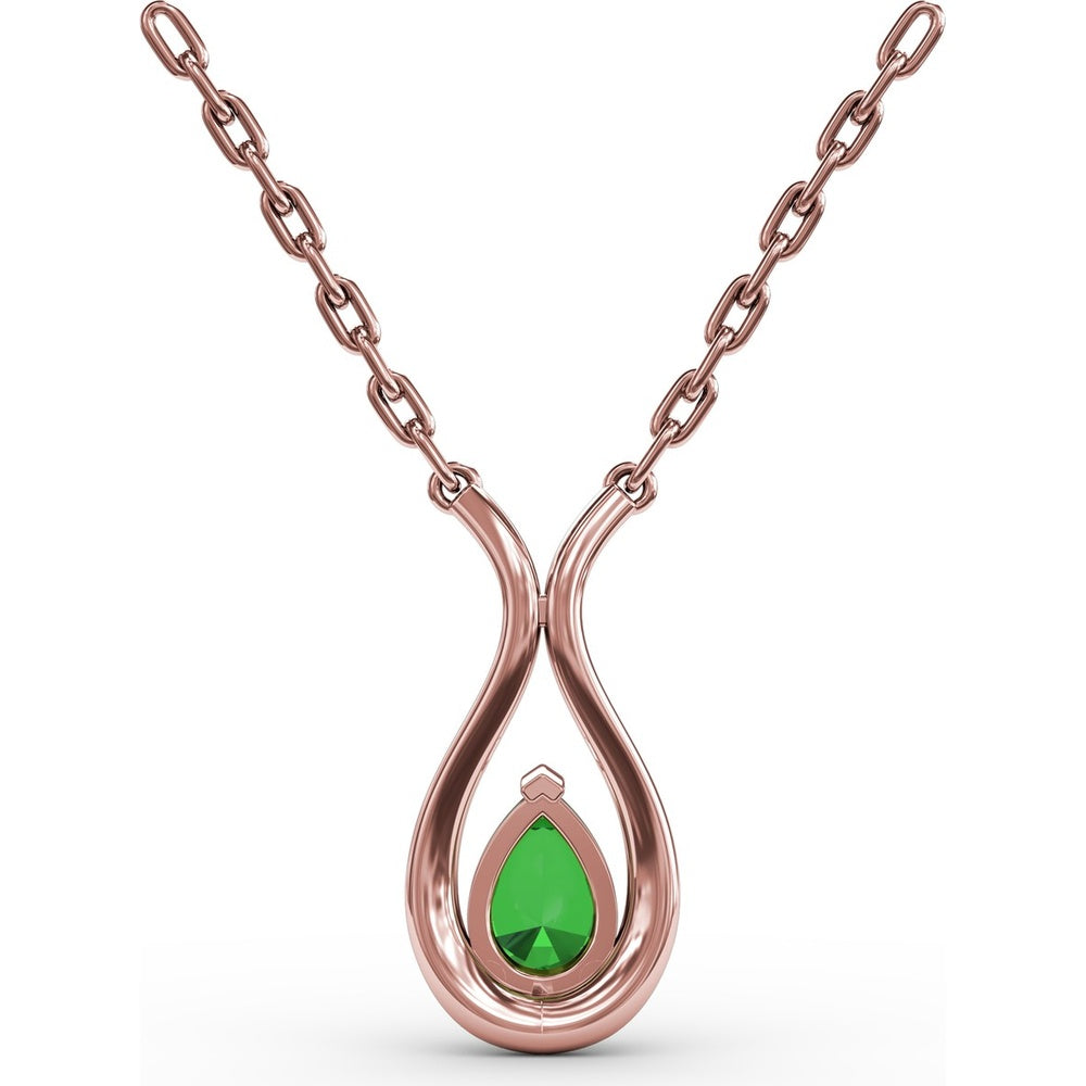 Teardrop Pendant with Pear-Shaped Emerald and Pavé Diamond Halo by Fana - 0.94 Carat Total Gemstone Weight
