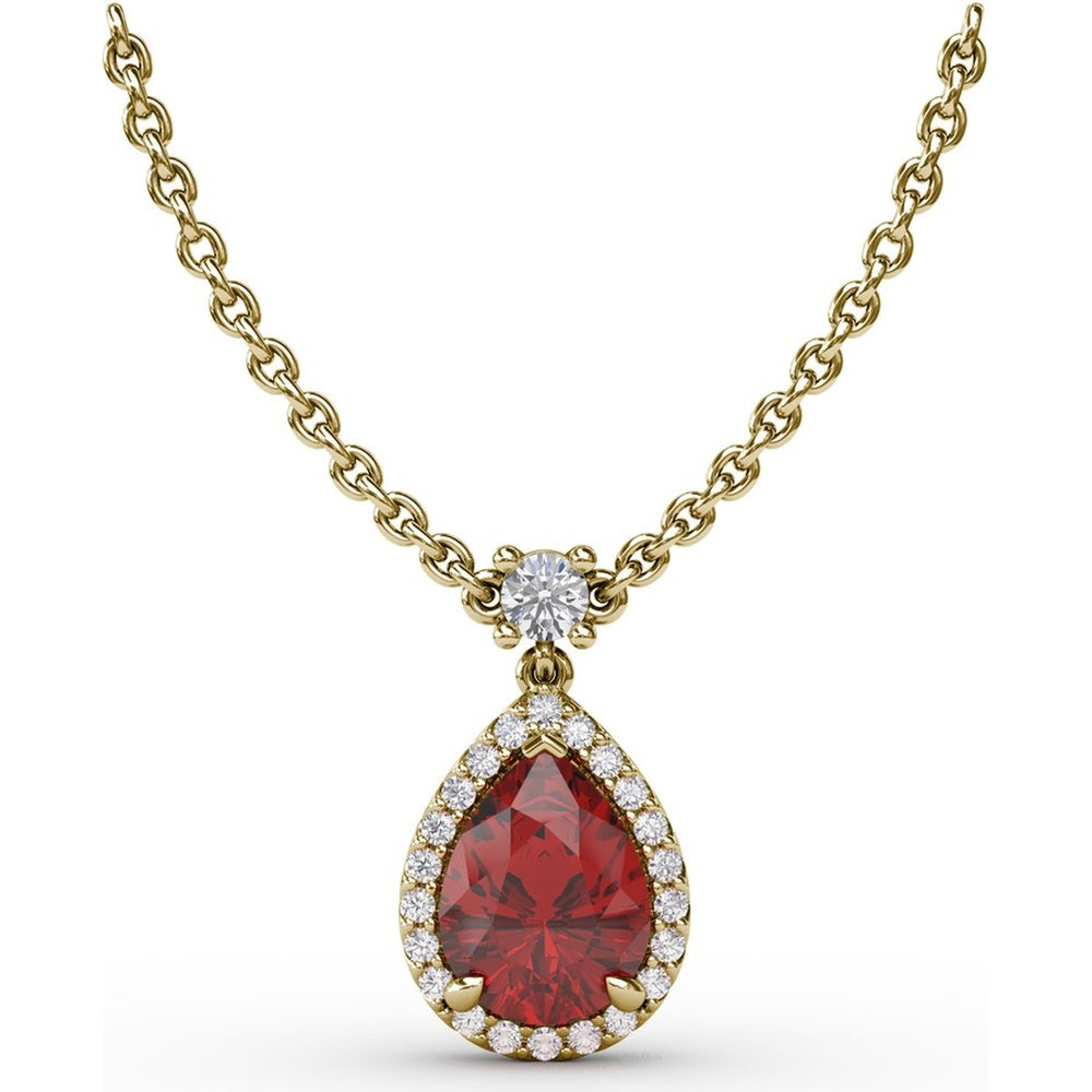 Teardrop Pendant with Pear-Shaped Ruby and Diamond Halo by Fana - 1.27 Carat Total Gemstone Weight