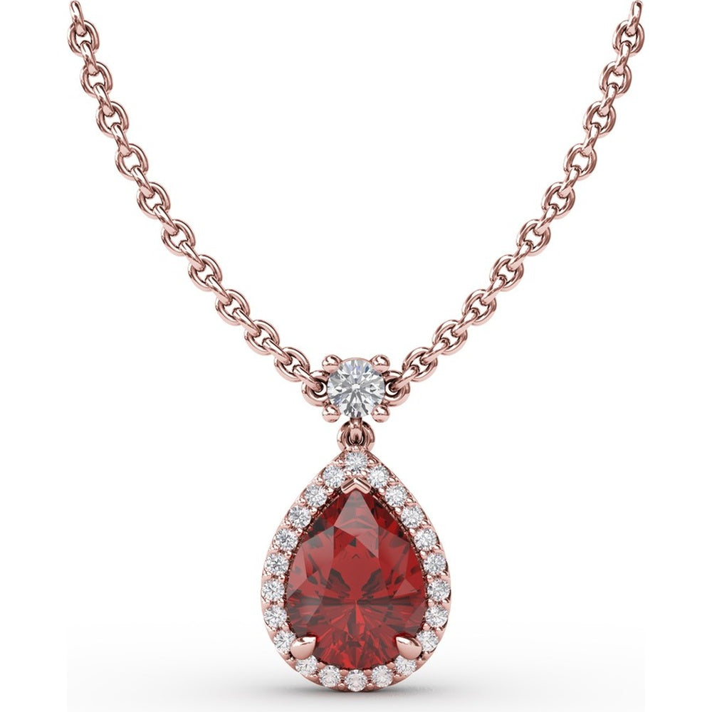 Teardrop Pendant with Pear-Shaped Ruby and Diamond Halo by Fana - 1.27 Carat Total Gemstone Weight