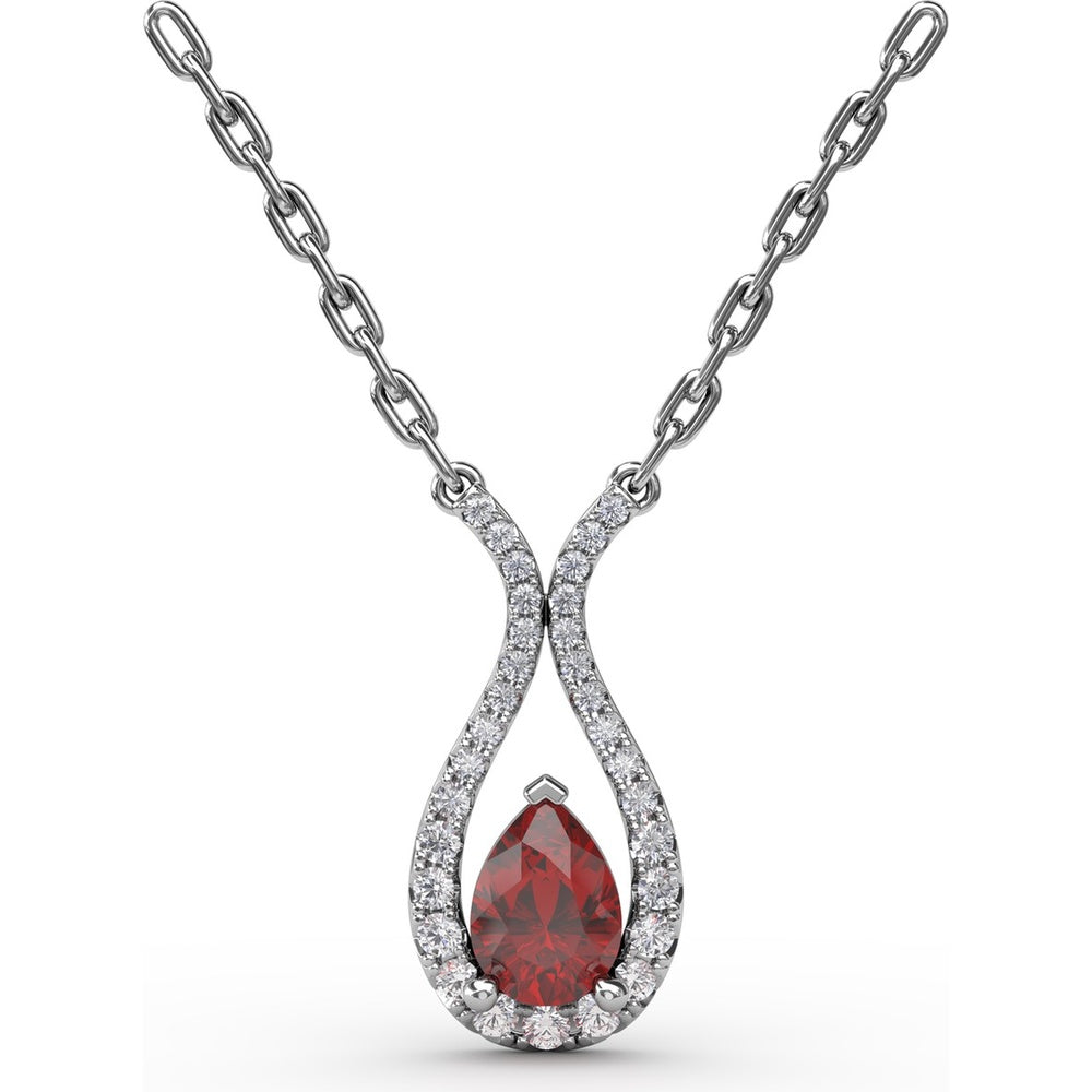 Teardrop Pendant with Pear-Shaped Ruby and Pavé Diamond Accents by Fana - 1.08 Carat Total Gemstone Weight