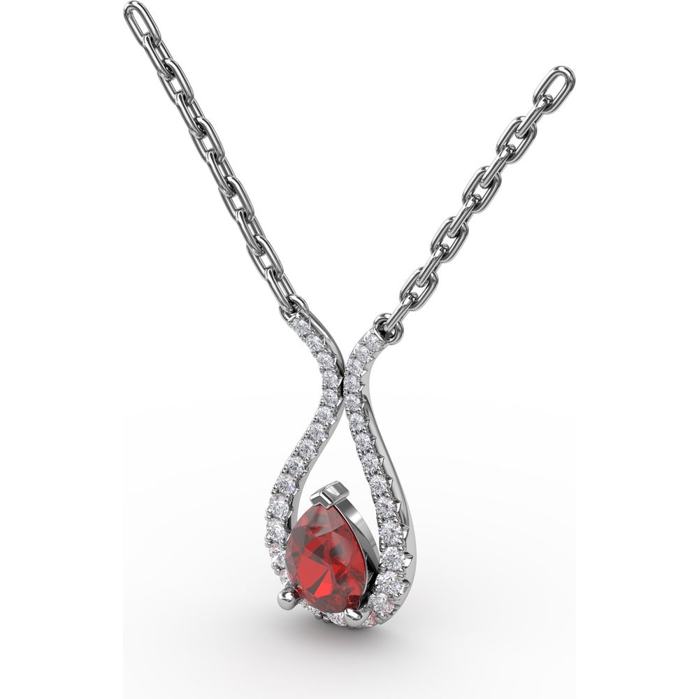 Teardrop Pendant with Pear-Shaped Ruby and Pavé Diamond Accents by Fana - 1.08 Carat Total Gemstone Weight