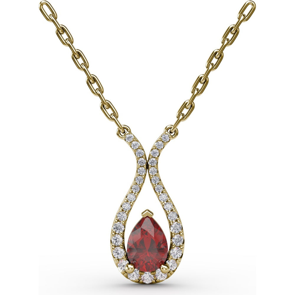 Teardrop Pendant with Pear-Shaped Ruby and Pavé Diamond Accents by Fana - 1.08 Carat Total Gemstone Weight