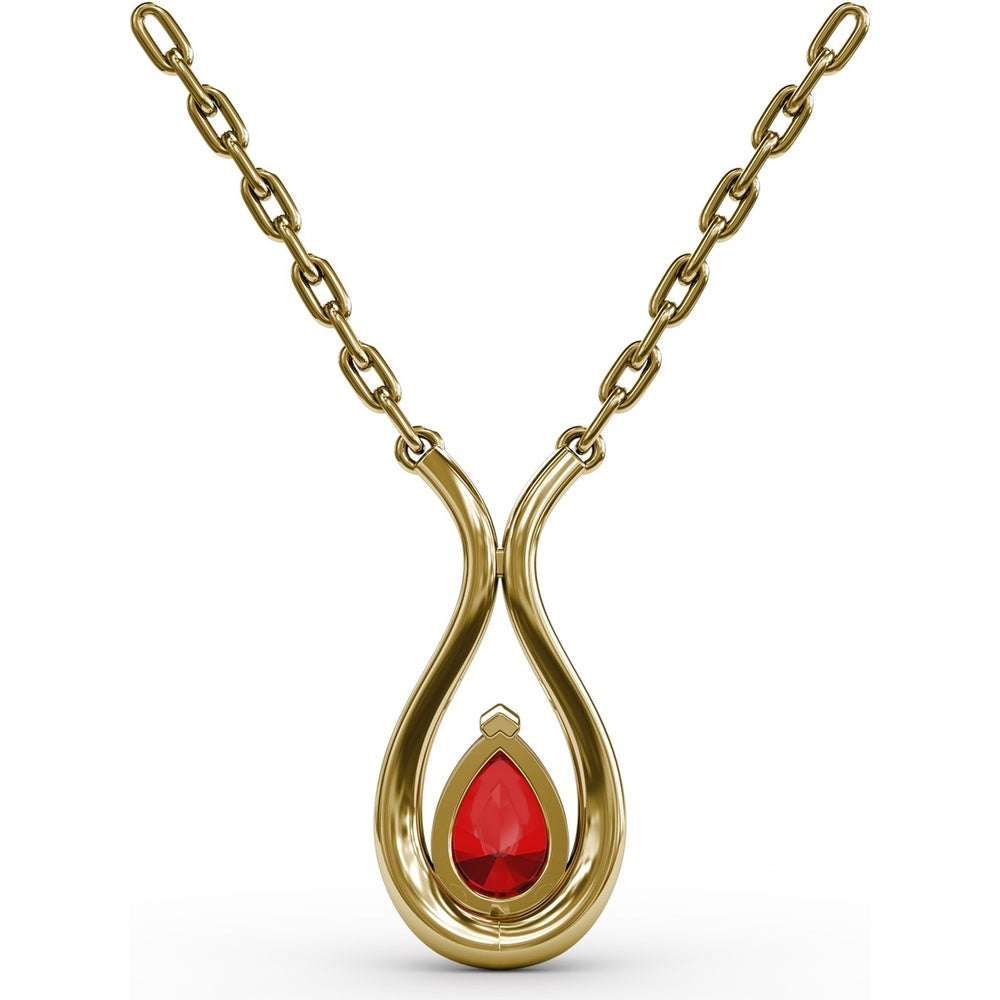 Teardrop Pendant with Pear-Shaped Ruby and Pavé Diamond Accents by Fana - 1.08 Carat Total Gemstone Weight