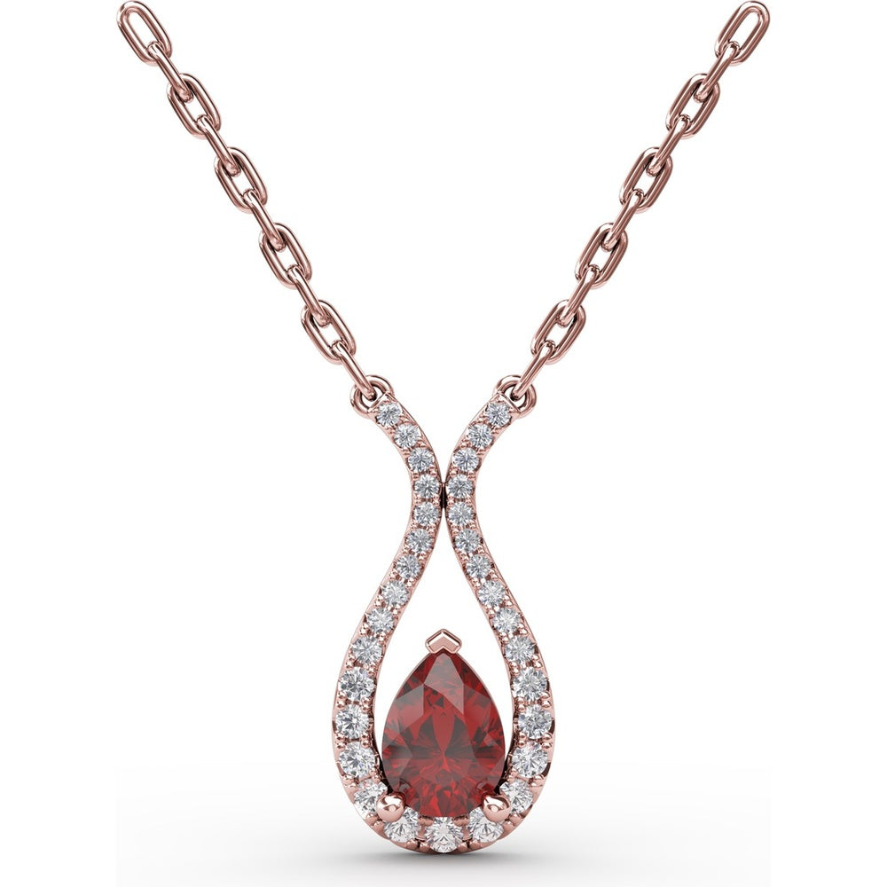 Teardrop Pendant with Pear-Shaped Ruby and Pavé Diamond Accents by Fana - 1.08 Carat Total Gemstone Weight