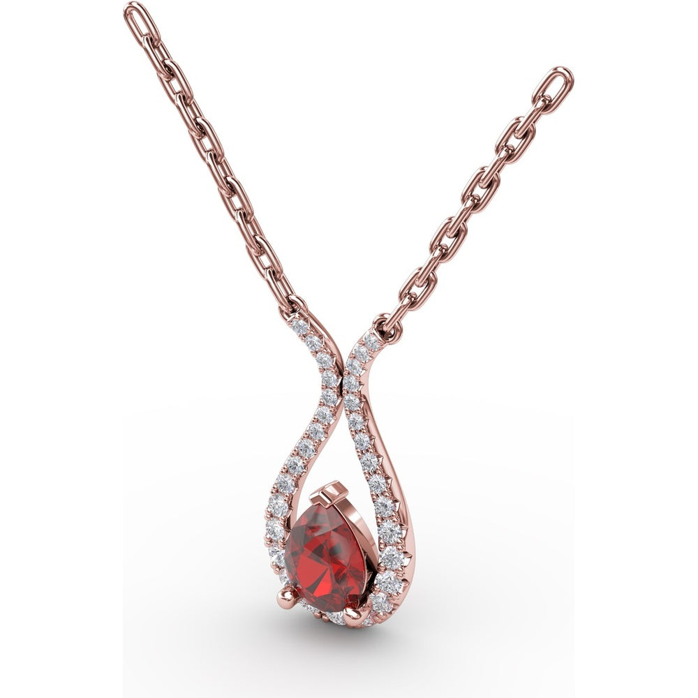 Teardrop Pendant with Pear-Shaped Ruby and Pavé Diamond Accents by Fana - 1.08 Carat Total Gemstone Weight